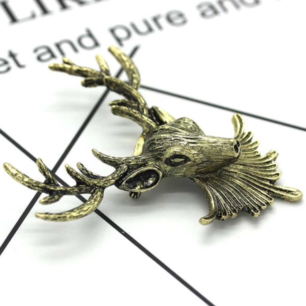 NEW Antique Gold Holiday Reindeer Antler Brooch - Picture 3 of 5